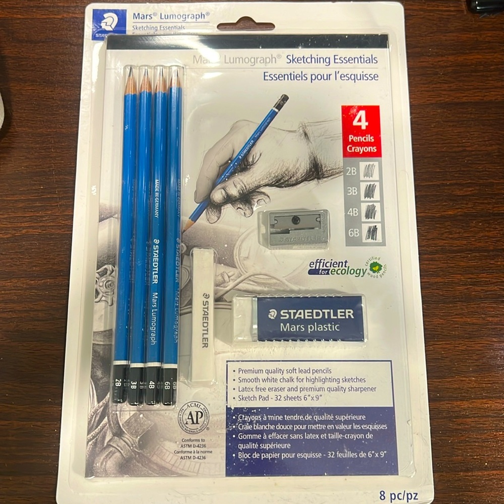 Mars Lumograph Sketching Essentials Set Pencils Sharpener Eraser and Notebook